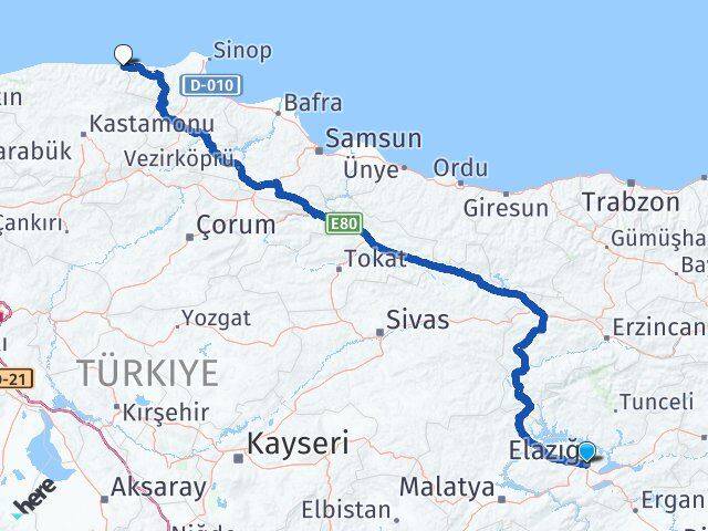 Elazığ Çatalzeytin Kastamonu Arası Kaç Km - Yol Haritası