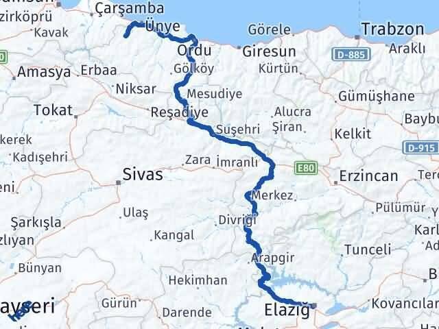 Elazığ Çaybaşı Ordu Arası Kaç Saat? Yol Haritası, Yakıt, Rota ve Mesafe Hesaplama Elazığ Çaybaşı Ordu Arası Kaç Km? Kaç Saat? Yol Haritası