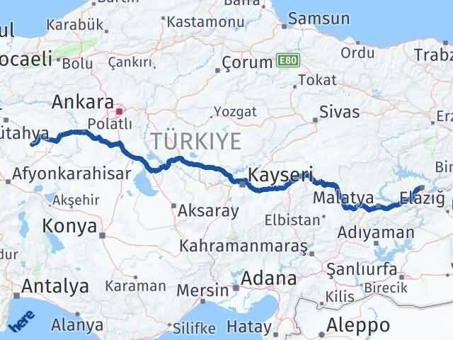 Elazığ Çifteler Eskişehir Arası Kaç Km - Yol Haritası