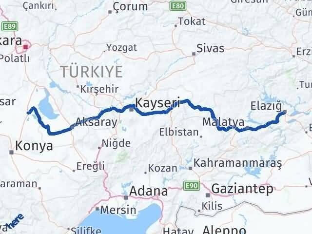 Elazığ Cihanbeyli Konya Arası Kaç Km - Yol Haritası