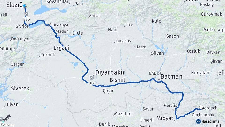 Elazığ Dargeçit Mardin Arası Kaç Km - Yol Haritası