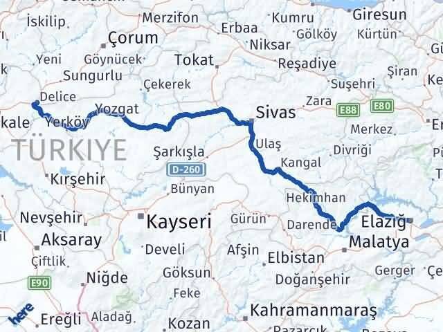 Elazığ Delice Kırıkkale Arası Kaç Km - Yol Haritası