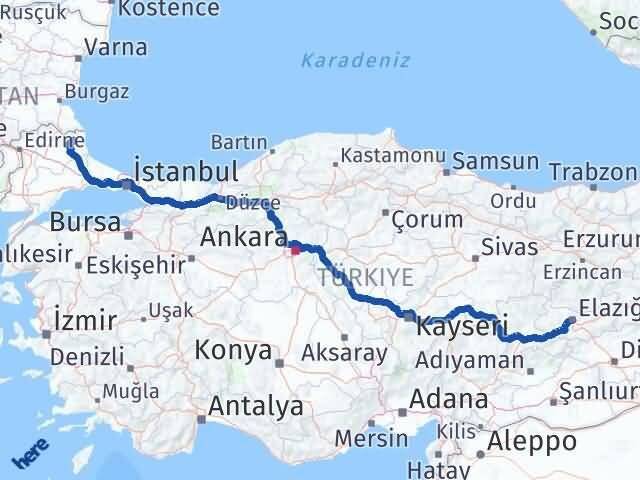 Elazığ Demirköy Kırklareli Arası Kaç Km - Yol Haritası