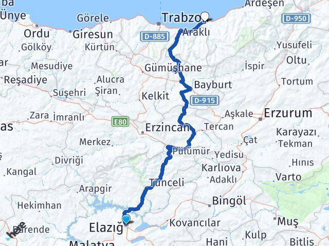 Elazığ Derepazarı Rize Arası Kaç Km - Yol Haritası