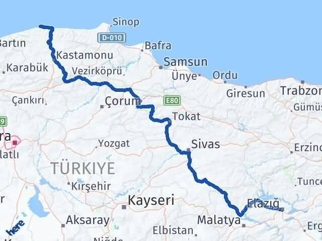 Elazığ Doğanyurt Kastamonu Arası Kaç Km - Yol Haritası