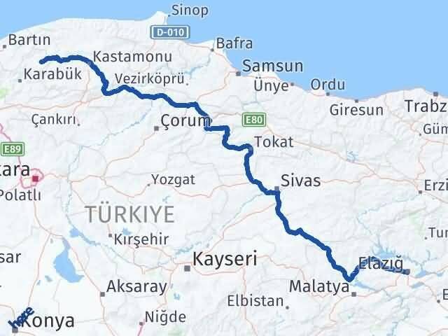 Elazığ Eflani Karabük Arası Kaç Km - Yol Haritası