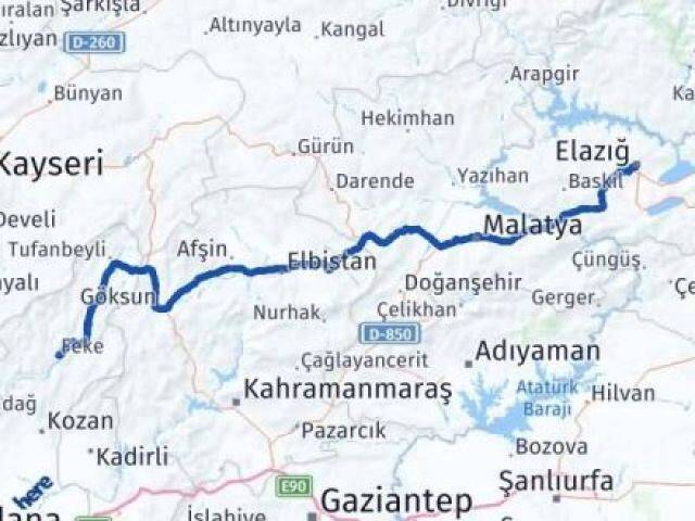 Elazığ Feke Adana Arası Kaç Km - Yol Haritası