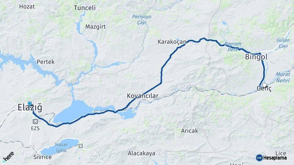 Elazığ Genç Bingöl Arası Kaç Km - Yol Haritası