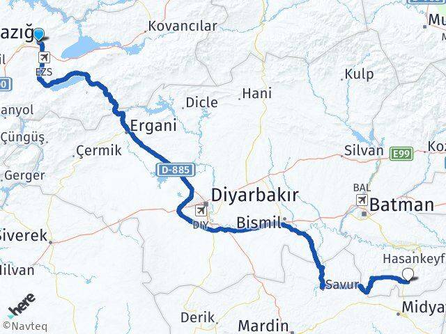 Elazığ Gercüş Batman Arası Kaç Km - Yol Haritası