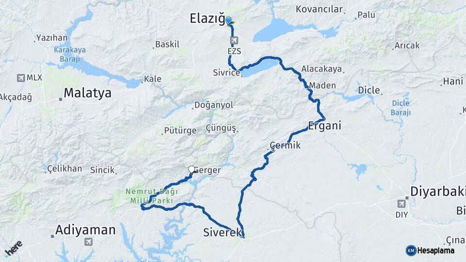 Elazığ Gerger Adıyaman Arası Kaç Km - Yol Haritası
