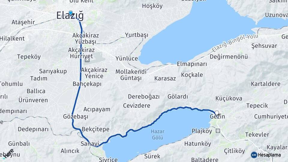 Elazığ Gezin Maden Arası Kaç Km - Yol Haritası