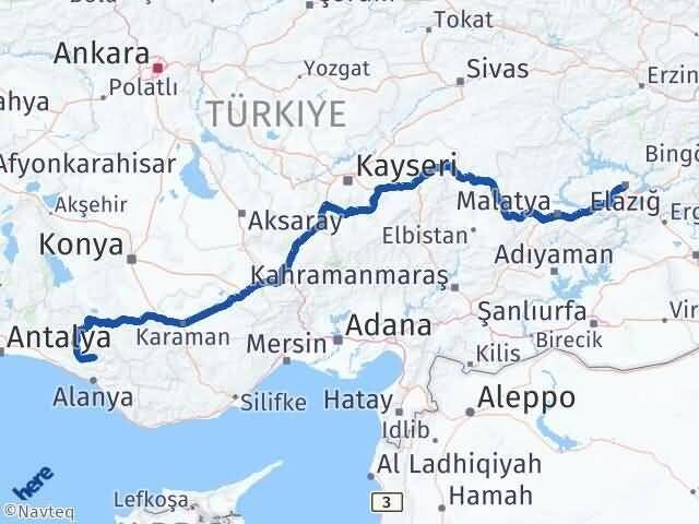 Elazığ Gündoğmuş Antalya Arası Kaç Km - Yol Haritası