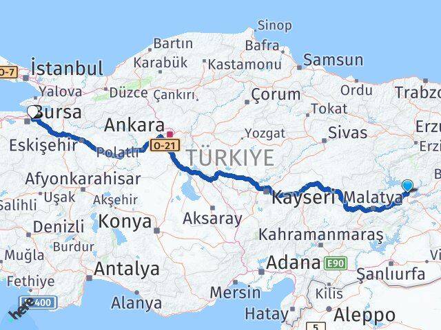 Elazığ Gürsu Bursa Arası Kaç Km - Yol Haritası