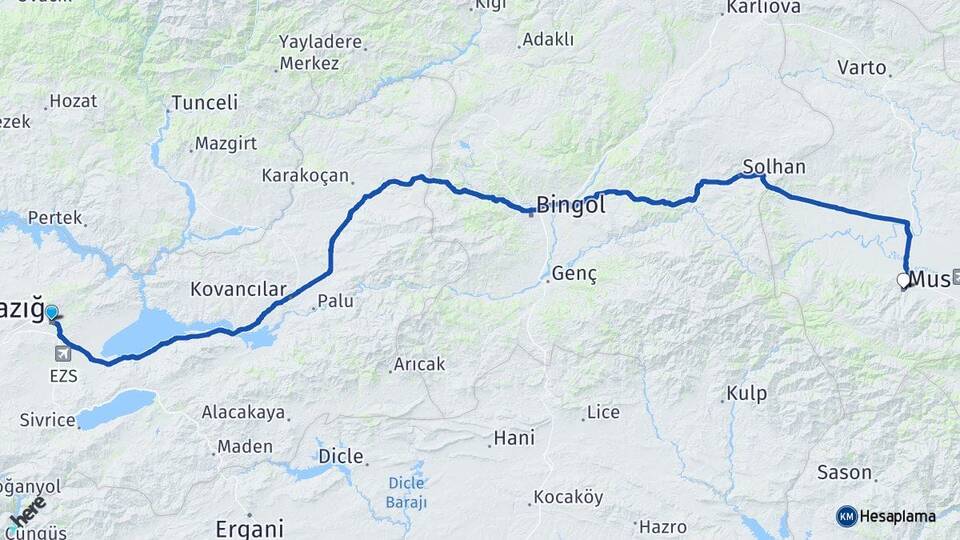 Elazığ Hankendi Arası Kaç Km - Yol Haritası