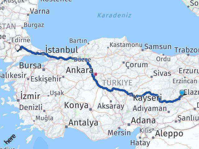 Elazığ Hayrabolu Tekirdağ Arası Kaç Km - Yol Haritası