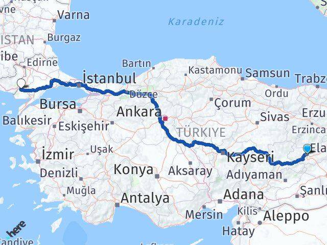 Elazığ İpsala Edirne Arası Kaç Km - Yol Haritası