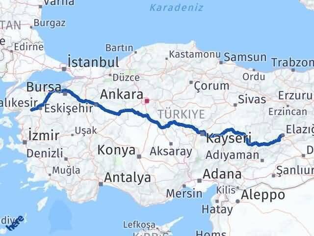 Elazığ İvrindi Balıkesir Arası Kaç Km - Yol Haritası