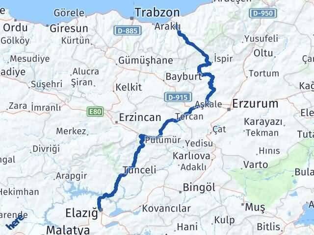Elazığ Kalkandere Rize Arası Kaç Km - Yol Haritası