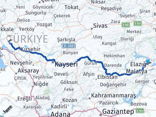 Elazığ Kaman Kırşehir Arası Kaç Km - Yol Haritası