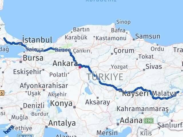 Elazığ Kapaklı Tekirdağ Arası Kaç Km - Yol Haritası