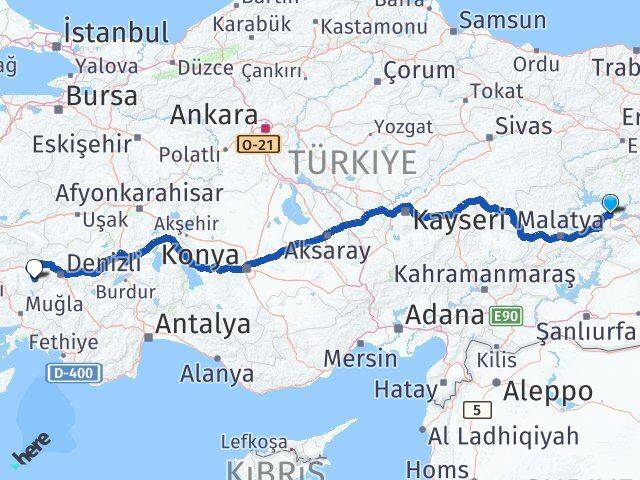 Elazığ Karacasu Aydın Arası Kaç Km - Yol Haritası