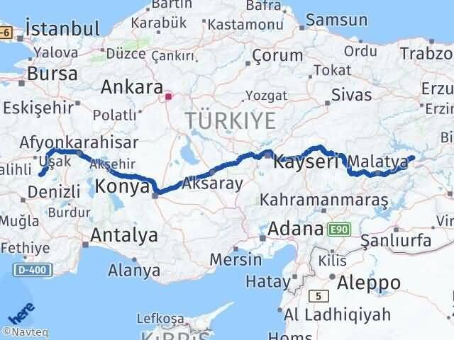 Elazığ Karahallı Uşak Arası Kaç Km - Yol Haritası