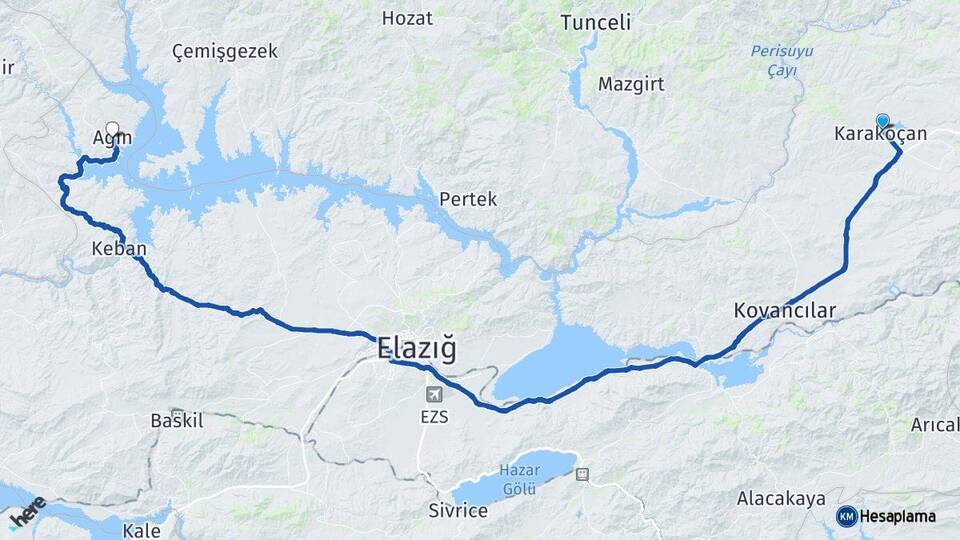 Elazığ Karakoçan Ağın Arası Kaç Km - Yol Haritası