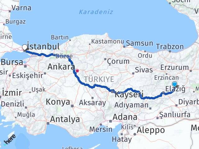 Elazığ Karakoçan Beyoğlu İstanbul Arası Kaç Km - Yol Haritası