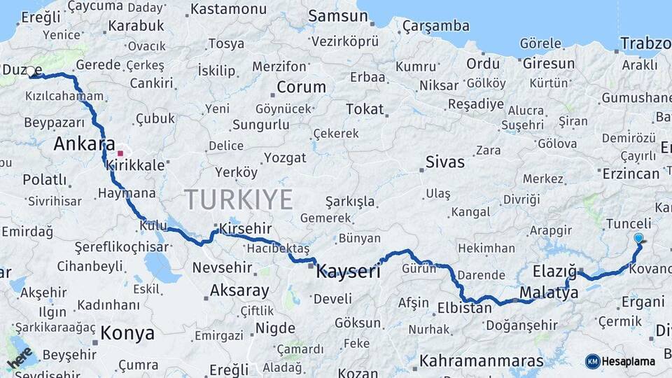 Elazığ Karakoçan Bolu Arası Kaç Km - Yol Haritası