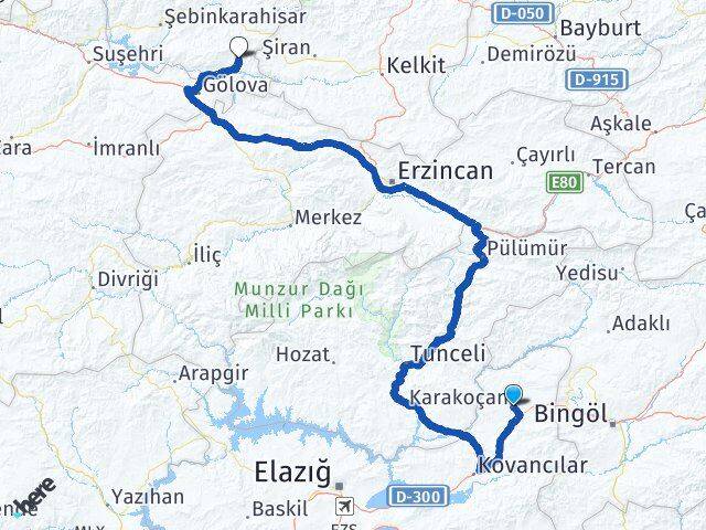 Elazığ Karakoçan Çamoluk Giresun Arası Kaç Km - Yol Haritası
