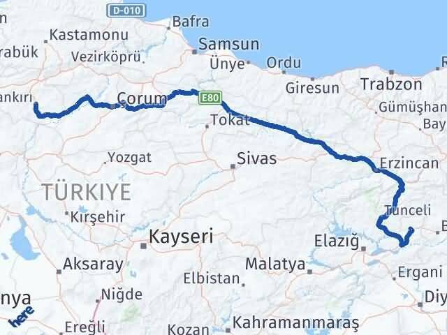 Elazığ Karakoçan Çankırı Arası Kaç Km - Yol Haritası