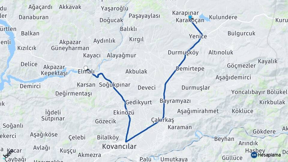 Elazığ Karakoçan Elmalı Mazgirt Tunceli Arası Kaç Km - Yol Haritası