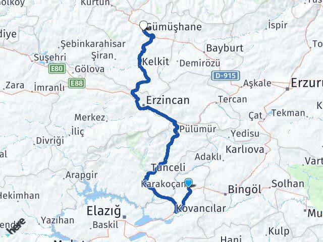 Elazığ Karakoçan Gümüşhane Arası Kaç Km - Yol Haritası