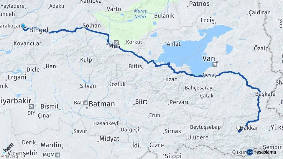 Elazığ Karakoçan Hakkari Arası Kaç Km - Yol Haritası