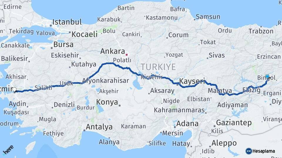 Elazığ Karakoçan İzmir Arası Kaç Km - Yol Haritası