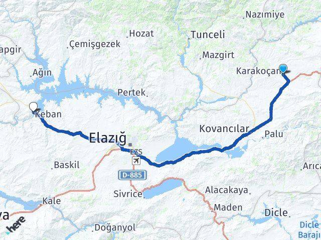 Elazığ Karakoçan Keban Arası Kaç Km - Yol Haritası