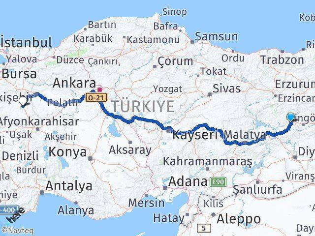 Elazığ Karakoçan Kütahya Arası Kaç Km - Yol Haritası
