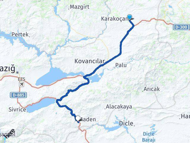 Elazığ Karakoçan Maden Arası Kaç Km - Yol Haritası