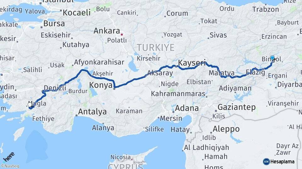 Elazığ Karakoçan Muğla Arası Kaç Km - Yol Haritası