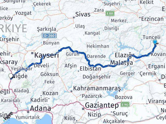 Elazığ Karakoçan Niğde Arası Kaç Km - Yol Haritası
