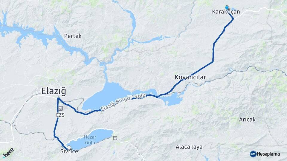 Elazığ Karakoçan Sivrice Arası Kaç Km - Yol Haritası