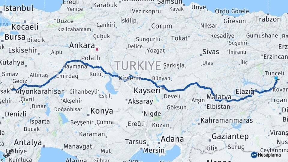 Elazığ Karakoçan Uşak Arası Kaç Km - Yol Haritası