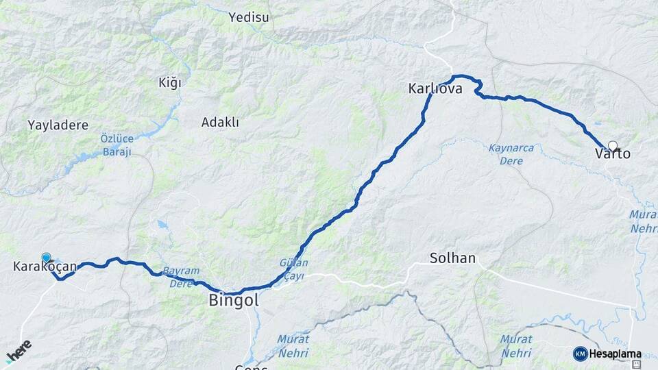 Elazığ Karakoçan Varto Muş Arası Kaç Km - Yol Haritası
