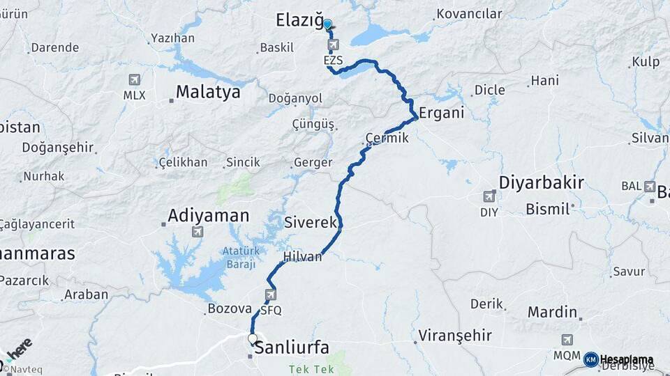 Elazığ Karaköprü Şanlıurfa Arası Kaç Km - Yol Haritası