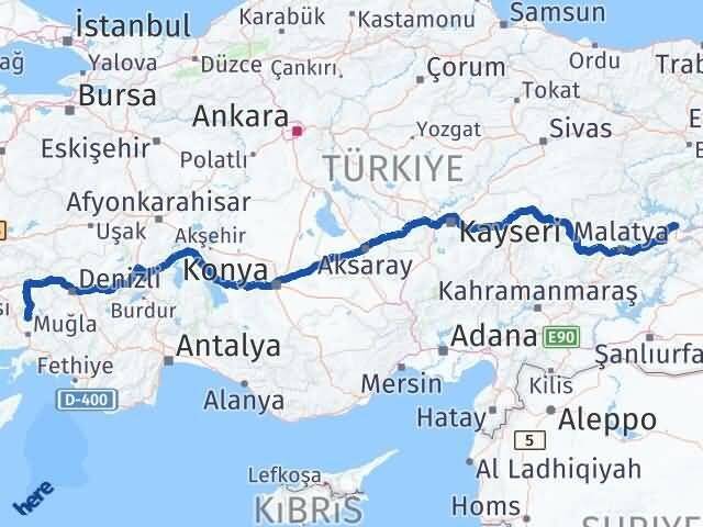 Elazığ Kavaklıdere Muğla Arası Kaç Km - Yol Haritası