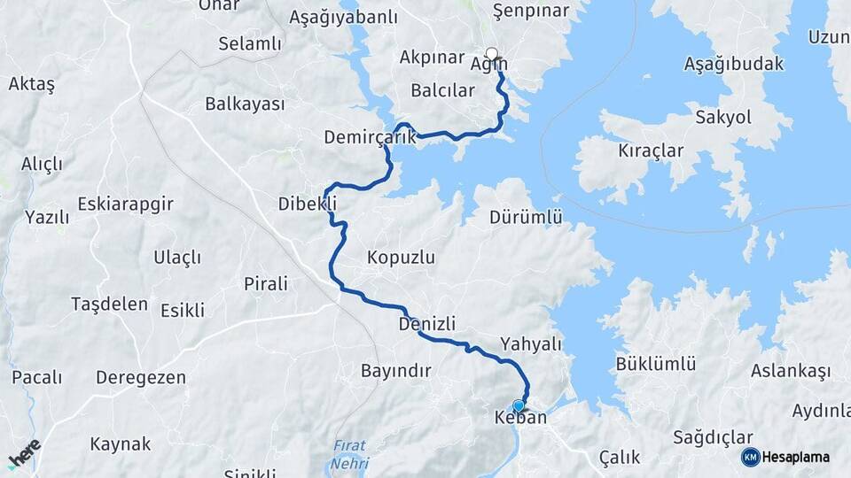 Elazığ Keban Ağın Arası Kaç Km - Yol Haritası