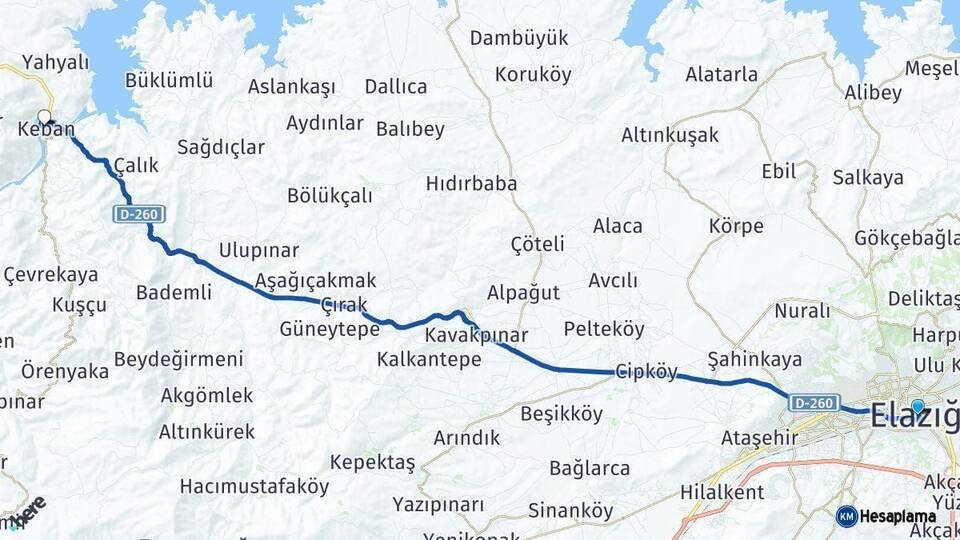 Elazığ Keban Arası Kaç Km - Yol Haritası