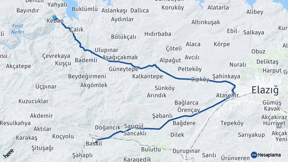 Elazığ Keban Baskil Arası Kaç Km - Yol Haritası