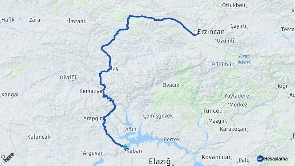 Elazığ Keban Erzincan Arası Kaç Km - Yol Haritası