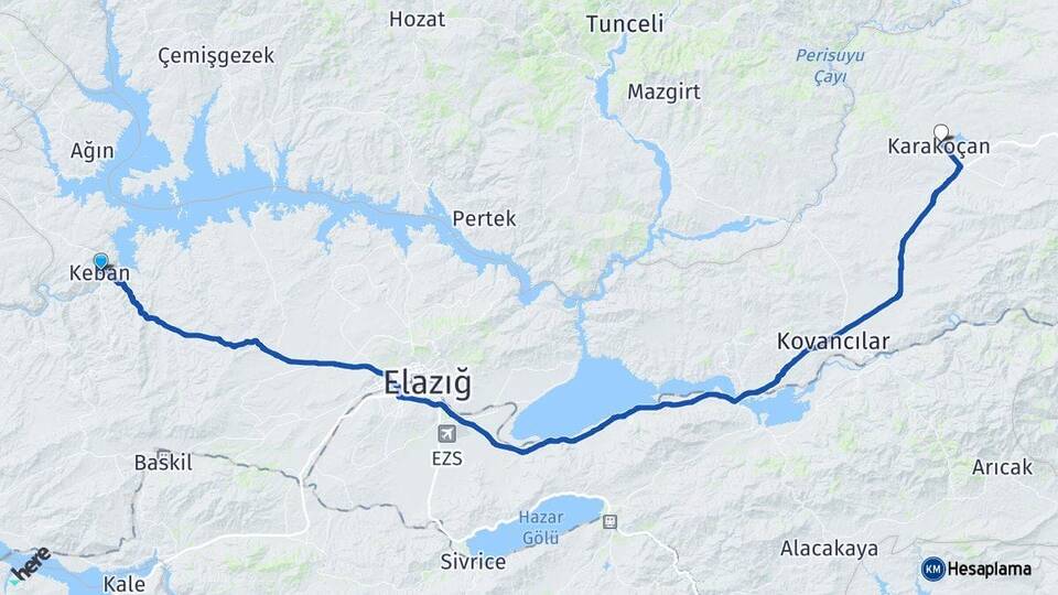 Elazığ Keban Karakoçan Arası Kaç Km - Yol Haritası